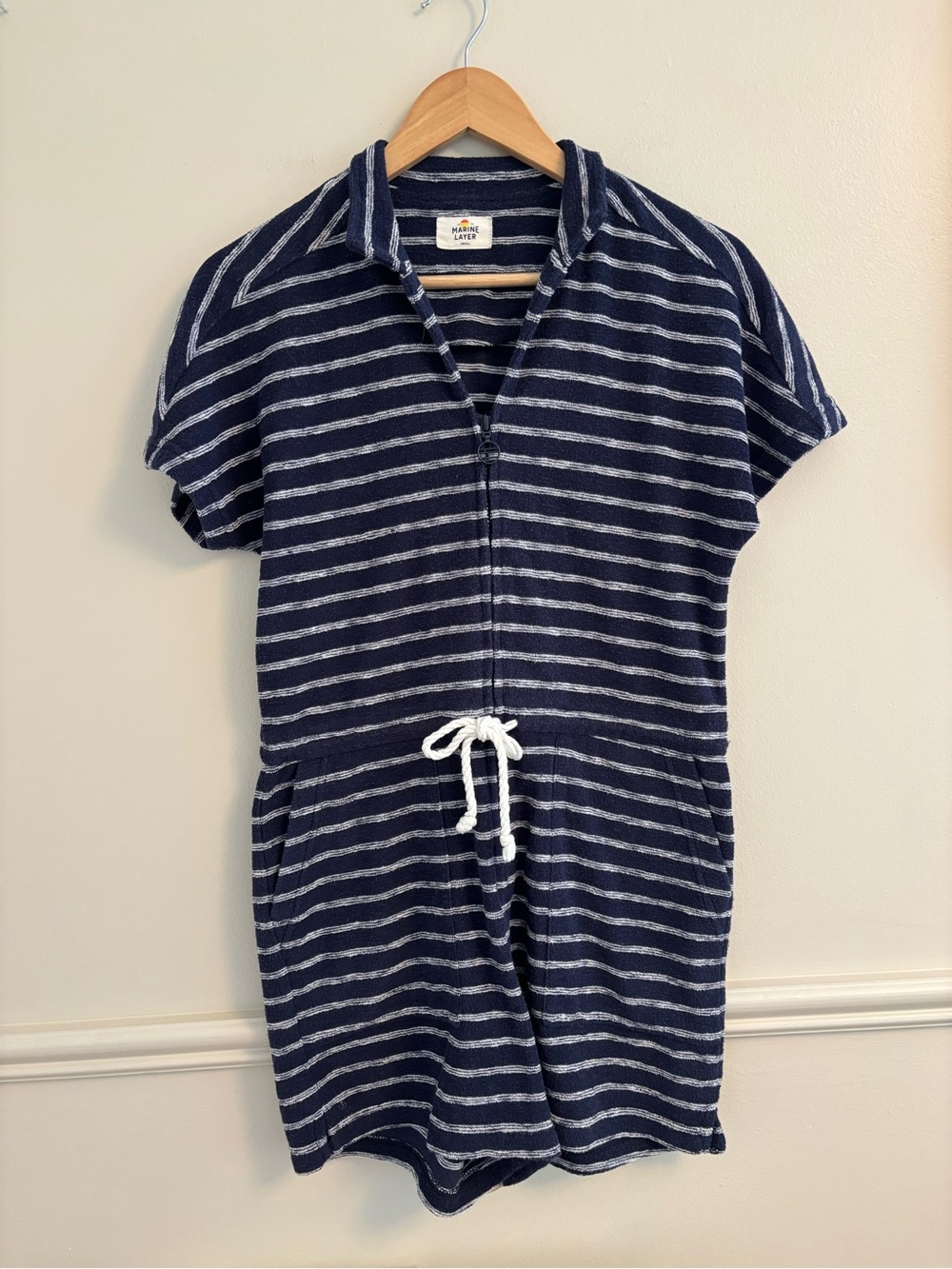 Marine Layer Navy & White Striped Terry Romper